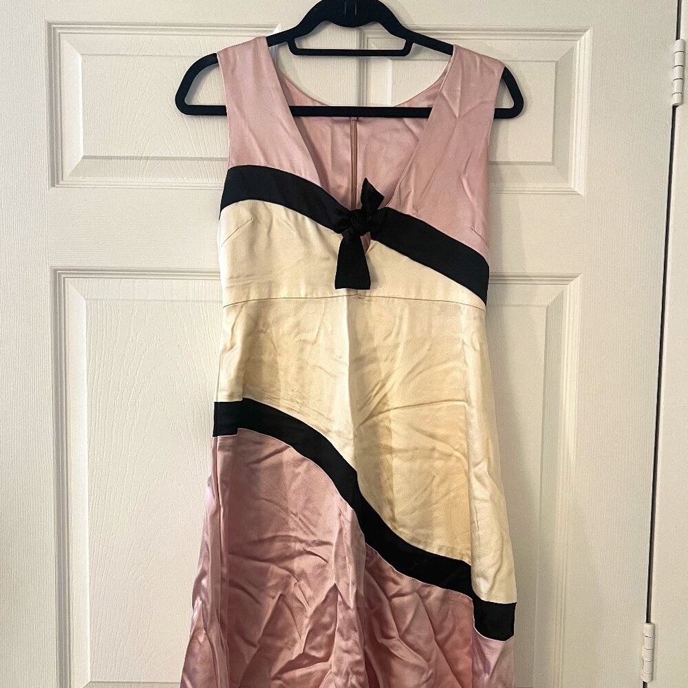 Cynthia Rowley Pink Black Ivory Silky Bow SAMPLE Dress (Very rare) - Small